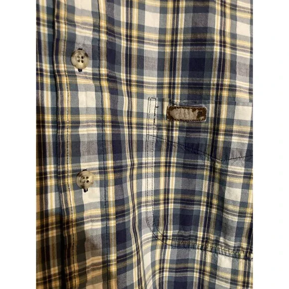 Carhartt Men Blue White Plaid 100% Cotton Short Sleeves Button Down Shirt Large - Picture 7 of 7